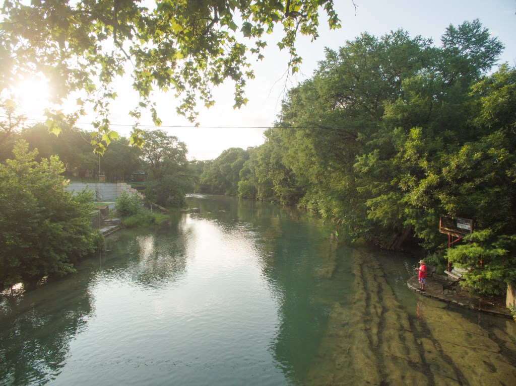 A view of the riverfront deck from the Guadalupe River on a beautiful morning!