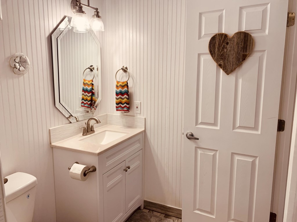 Your bathroom has a HUGE walkin tiled shower!
