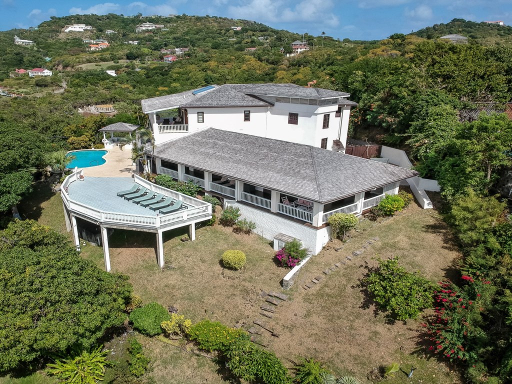 Drone view of villa.