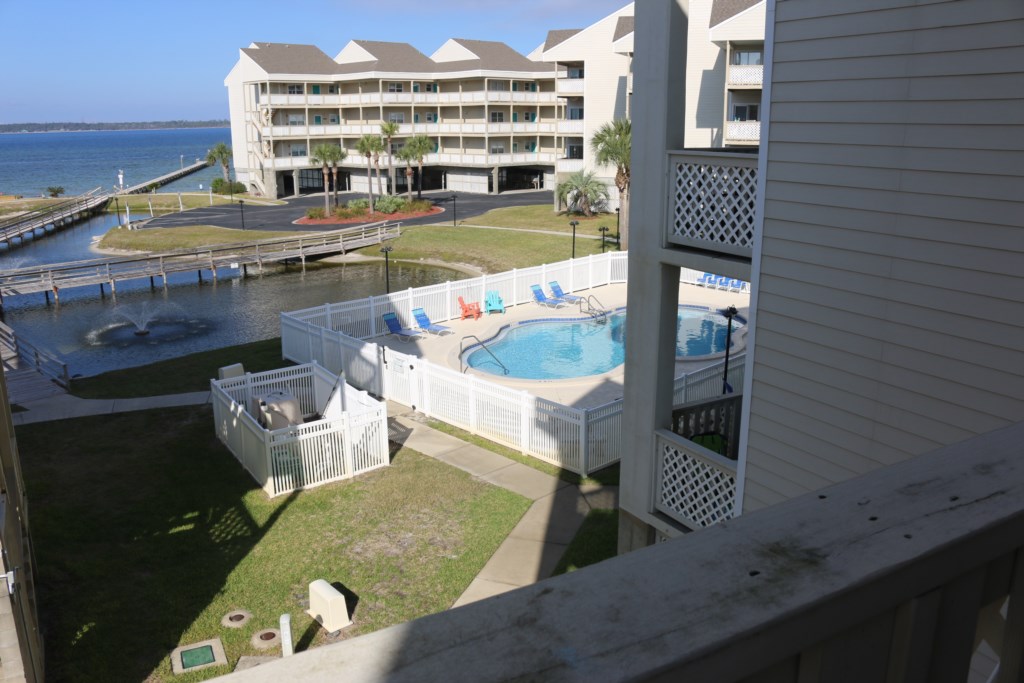 View of the pool from the balcony