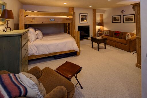 Family Room with Bunks, fireplace and TV
