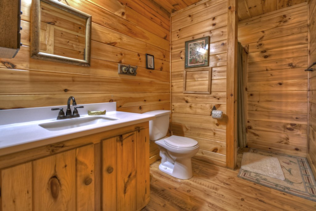 All wood Bathroom with walk-in shower