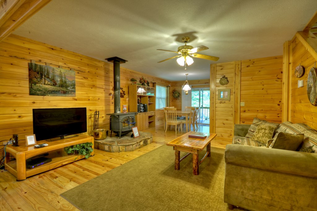 Cozy Living Room with seasonal wood burning fireplace