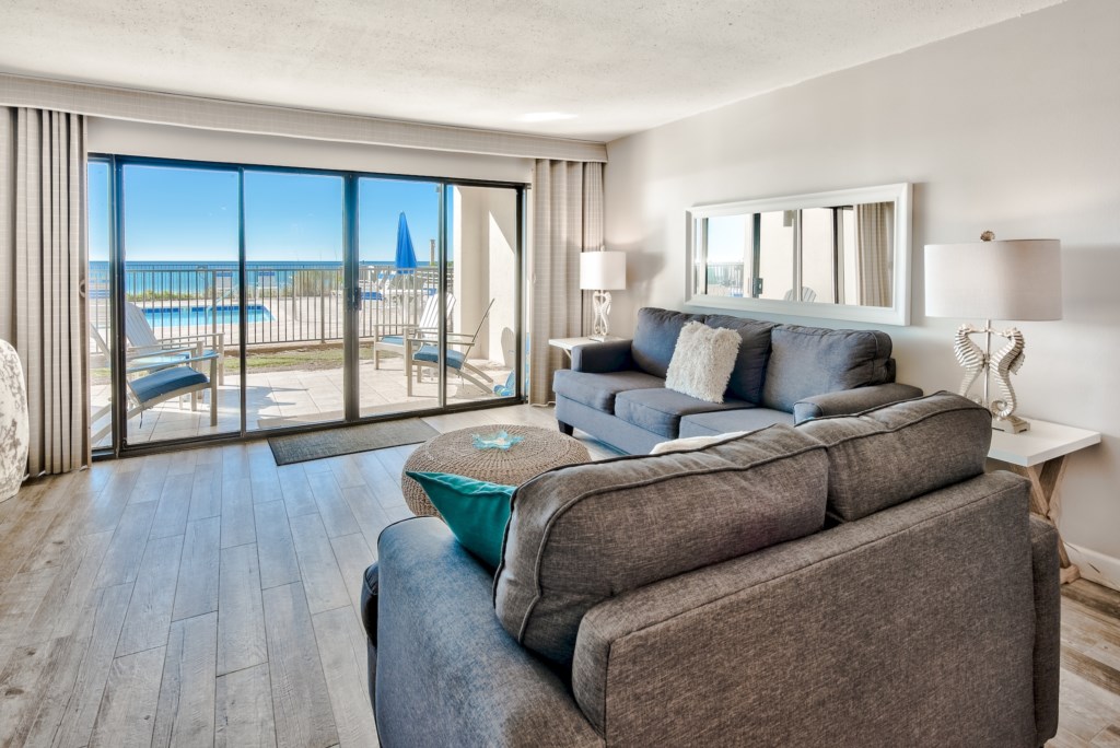 Enjoy water views from the spacious living room