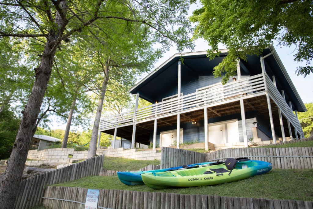 The deck overlooks the river and is a perfect spot to sit and enjoy the view.