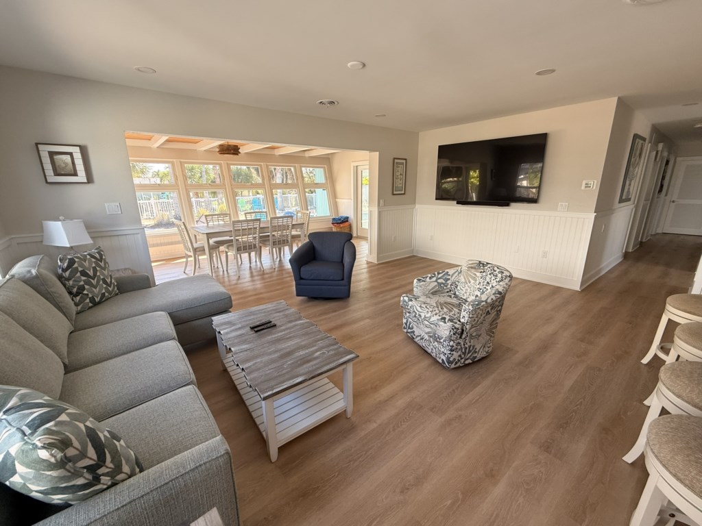 Living room with large smart TV