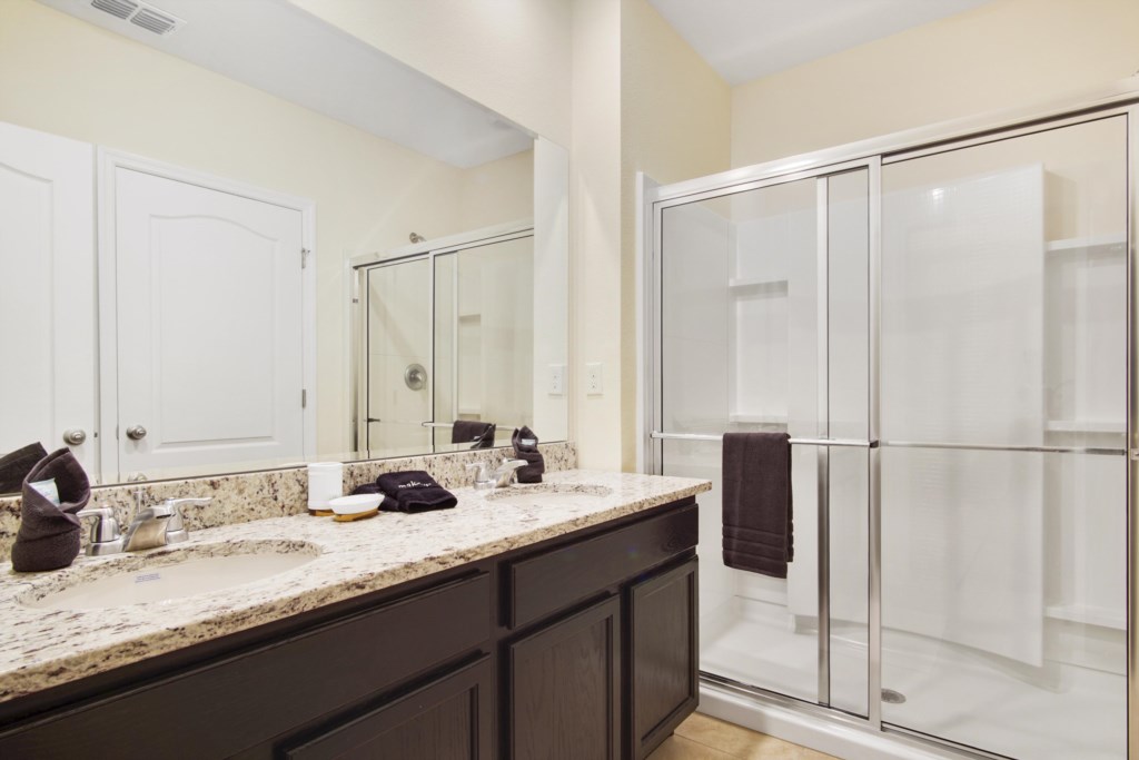 Bathroom 5 - The “Miami” En Suite Bathroom: Walk In Shower, Double Sinks, Private Toilet Room 