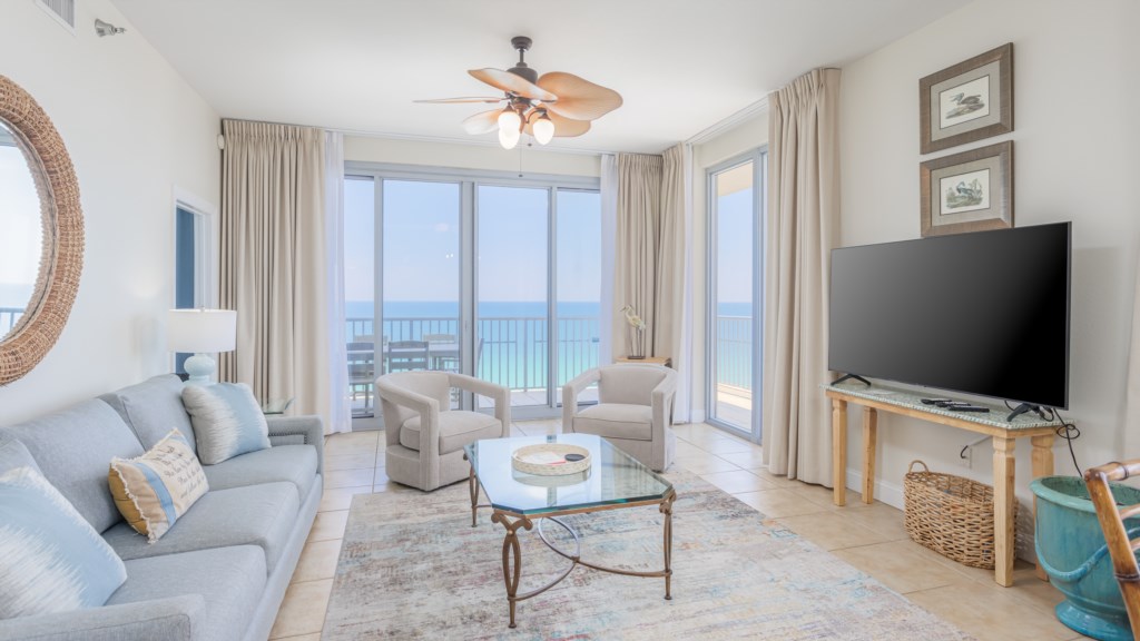 Take in the view on two sides from the spacious living room