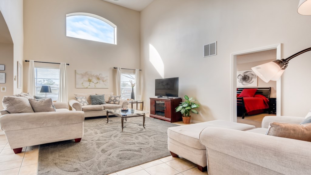 Living room with tall ceilings