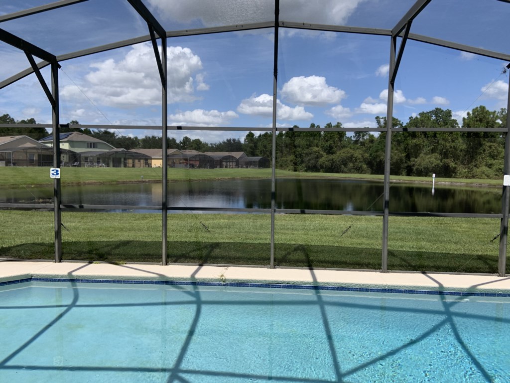 Pool with lake view
