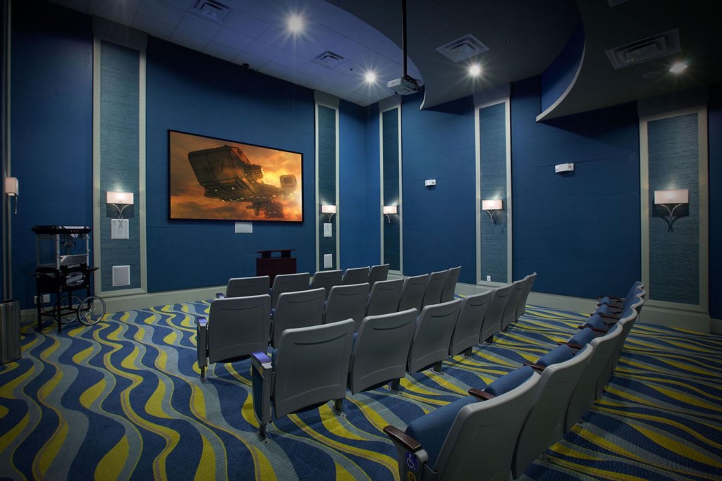 Movie Theater at Oasis Clubhouse. Shows different movie everyday! Free with reservation