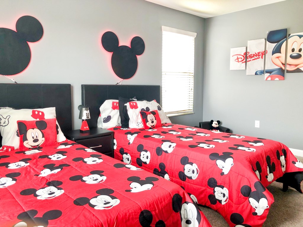 Upstairs | Bedroom 4 - Twin Beds, 42” TV (Mickey themed, headboard lights up!)
