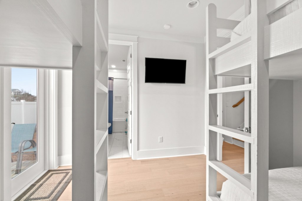 1st floor bunk room with exit door