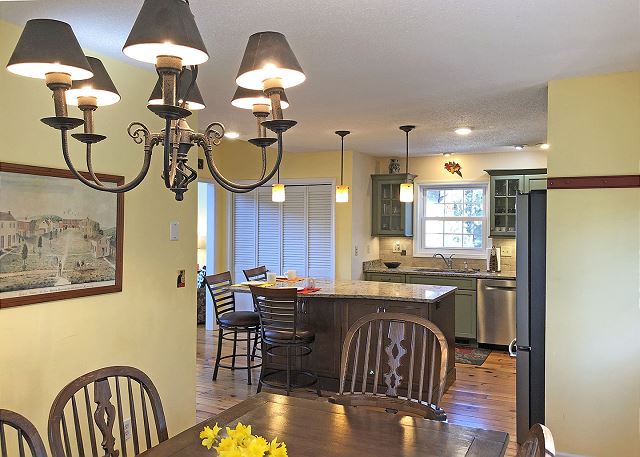 Looking from the dining room into the kitchen
