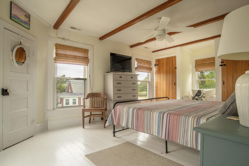 King bed with soft linens and smart tv