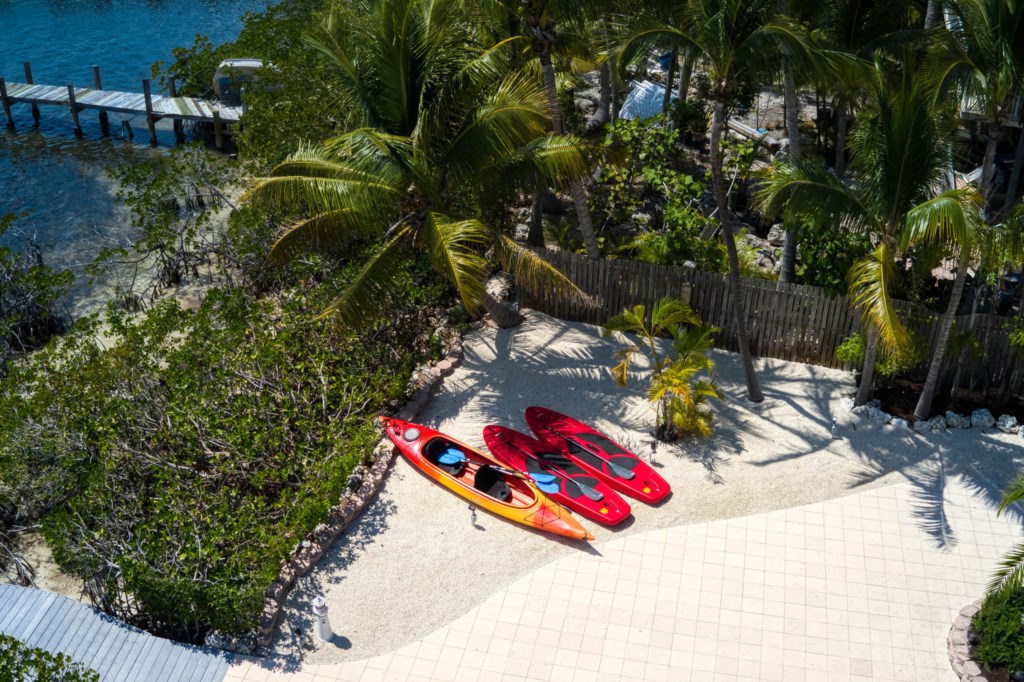 Lime-Key-Kayaks-near-Dock-Aerial-Florida-Keys-Luxury-Rentals