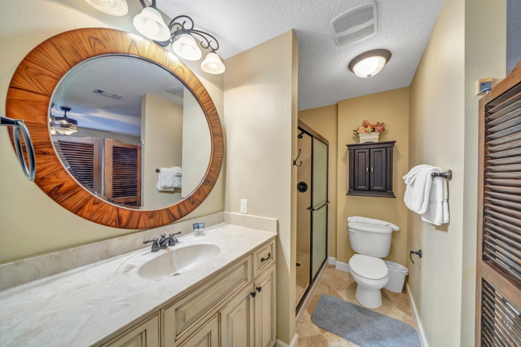 Attached bathroom with walk-in shower 