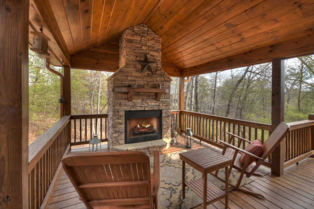 Outdoor fireplace on the porch 