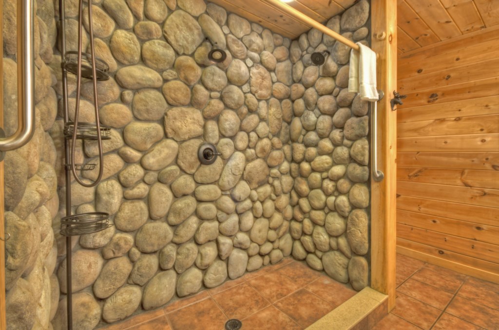 Beautiful rock shower in the master bathroom 