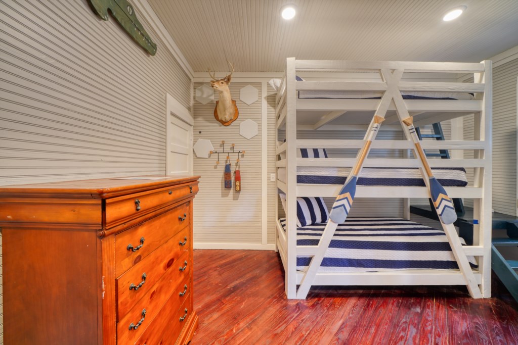 The Main House at The Grove; 1st floor bunk room with 6 twin XL bunk beds and attached bathroom 