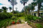 Tranquil garden with established landscaping such as fruit trees, sabal palms, and ferns 