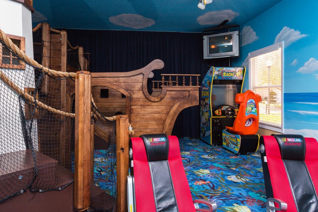 Kids will love playing on the pirate ship play set