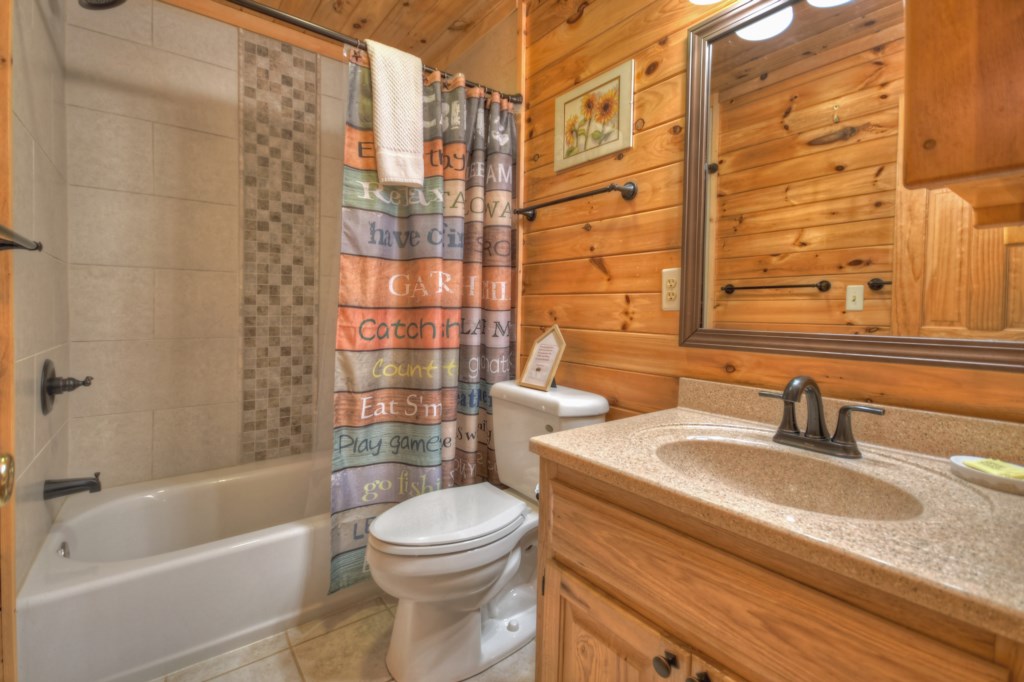 Shared bathroom that sits in between the king and queen bedrooms 