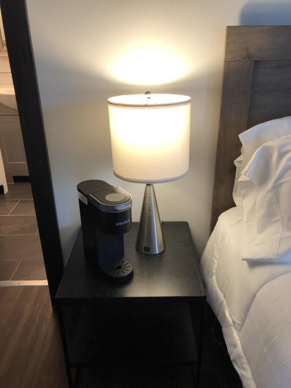 Drift On Inn Keurig Coffee Maker with coffee, cream and sugar provided