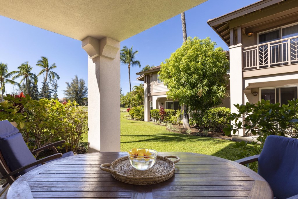 Enjoy a meal outside on the lanai while watching the sunset