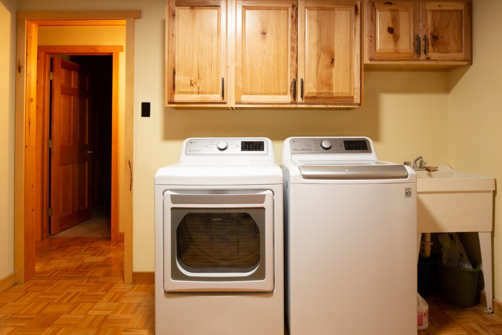 Washer and dryer located in laundry room. Detergent provided...