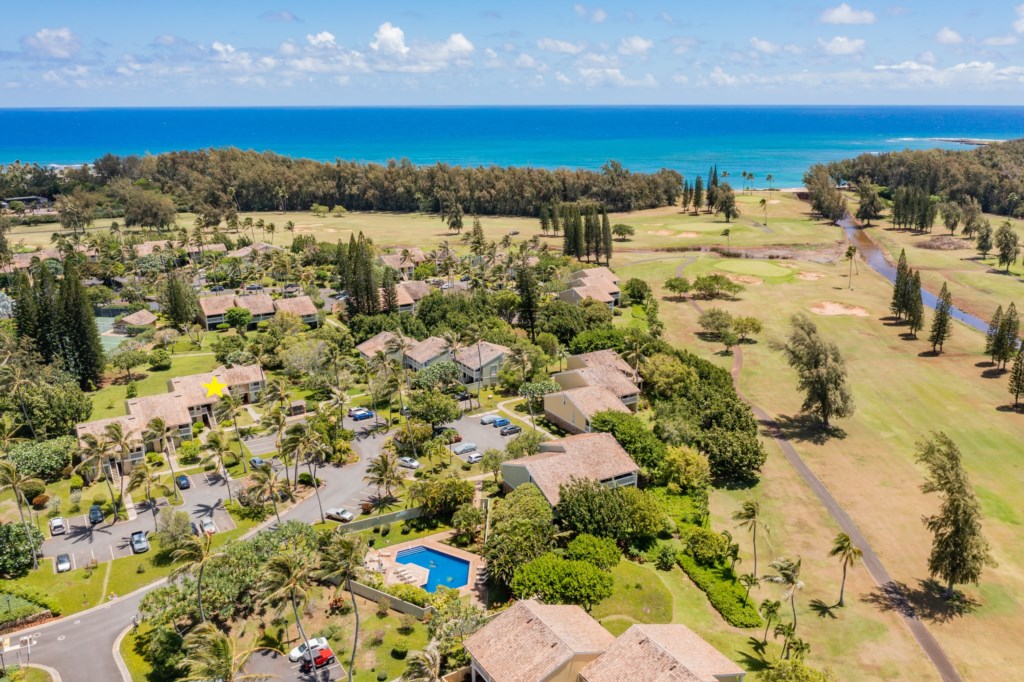 Aerial Shot of Kuilima Estates East - Unit Depicted with a Yellow Star
