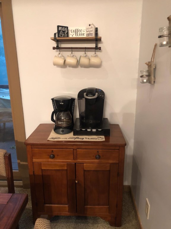Coffee and tea station! Both Keurig and drip coffee available. 