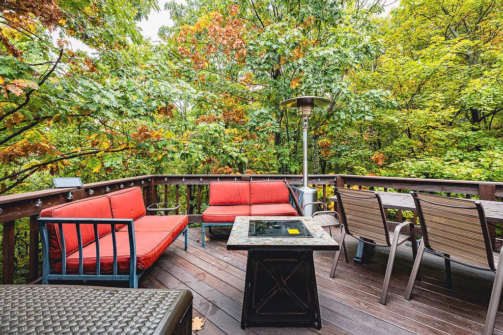 Enjoy the deck all year round with the fire-pit and heaters on the back deck. 