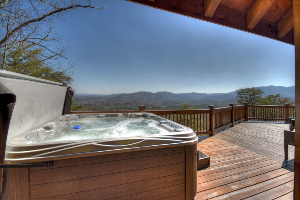 Hot tub overlooking the beautiful Blue Ridge mountains 