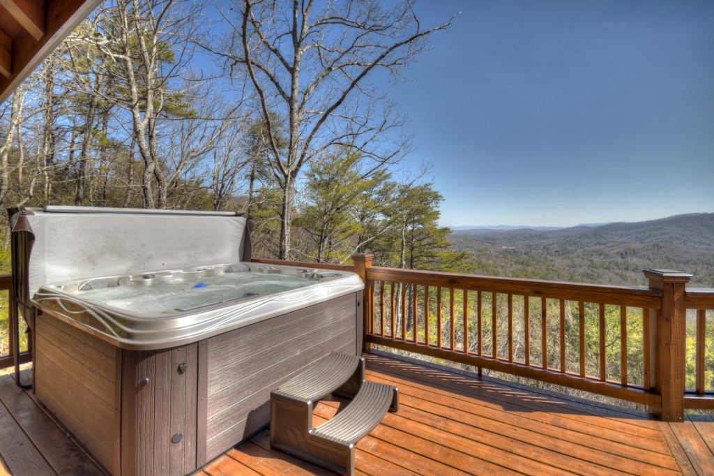 Hot tub overlooking the beautiful Blue Ridge mountains 
