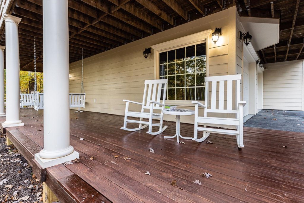 Relax on the front porch in the rocking chairs 