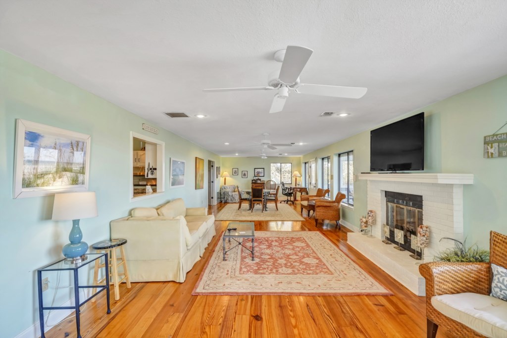 Enjoy an additional television, area for board games, dining, and enjoy the views of the Bay
