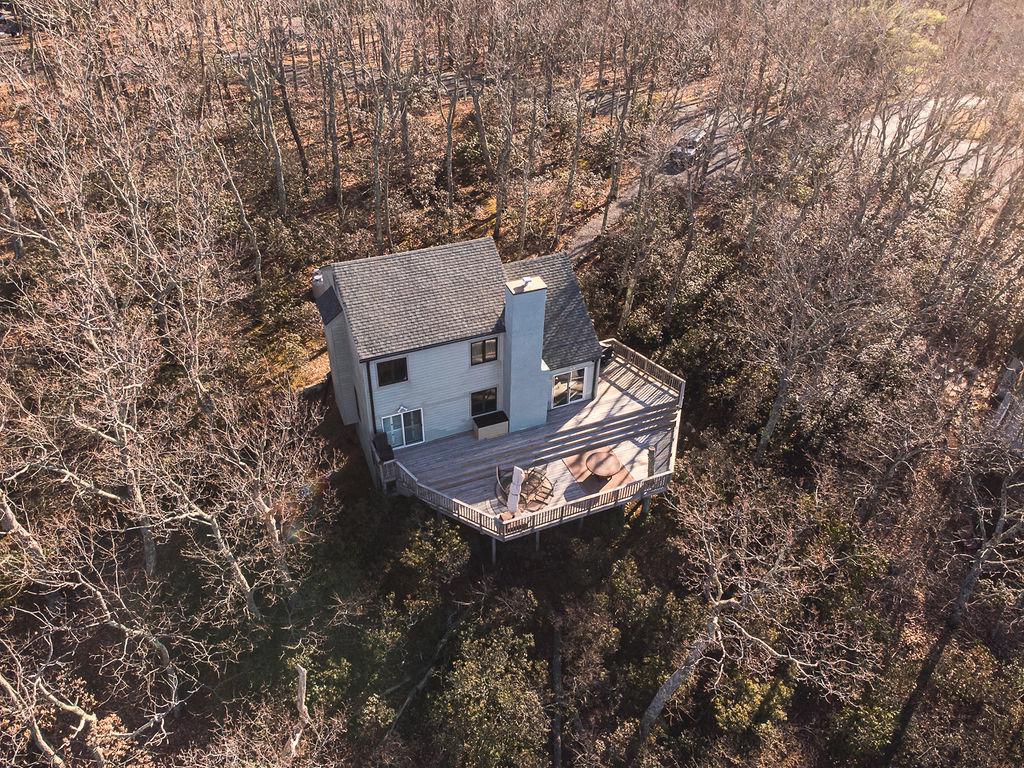 Overhead view of the home on the mountain. 