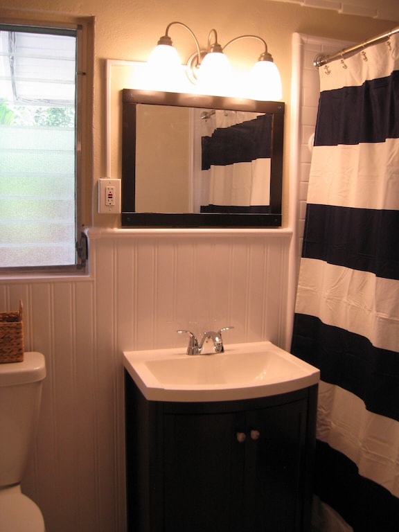 Our newly renovated bathroom is spotless and sparkling.