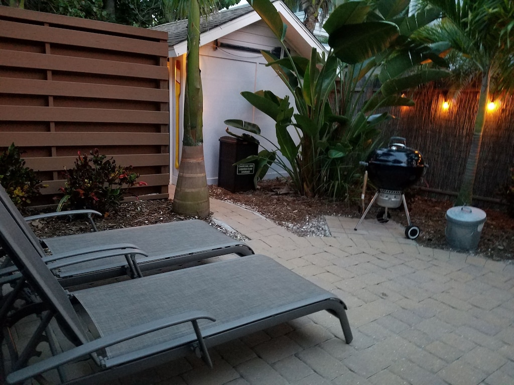 The outdoor patio and BBQ area
