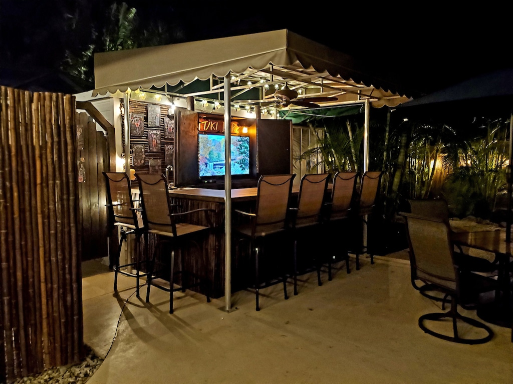 Tiki Bar with large screen TV.