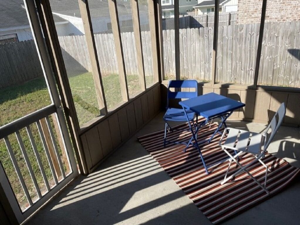 Relax in the screened back patio