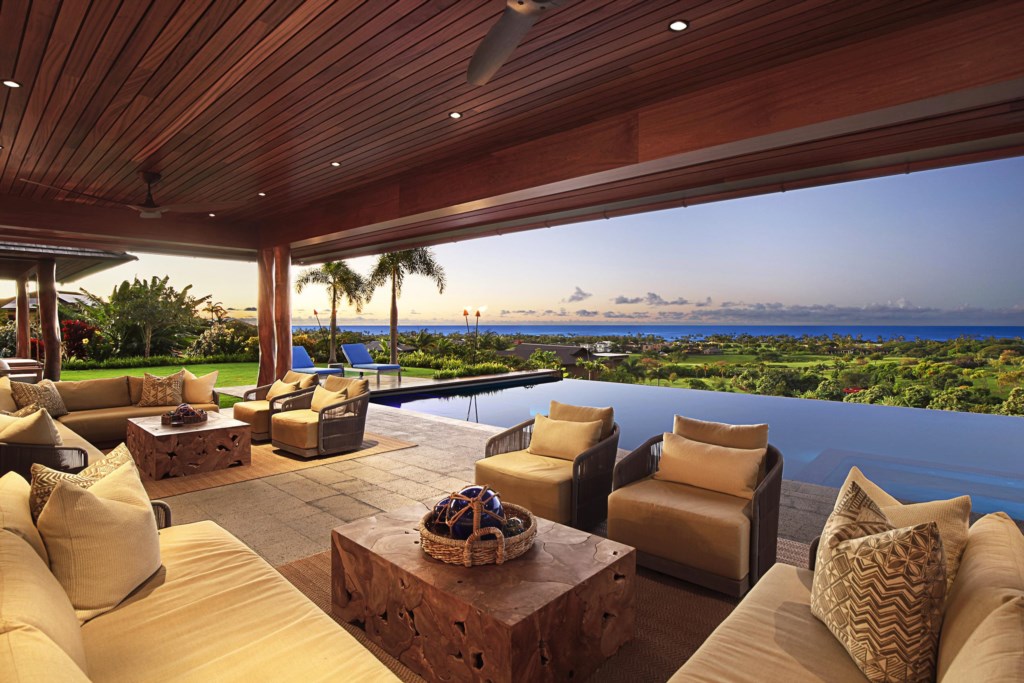 Covered lanai living area for relaxing