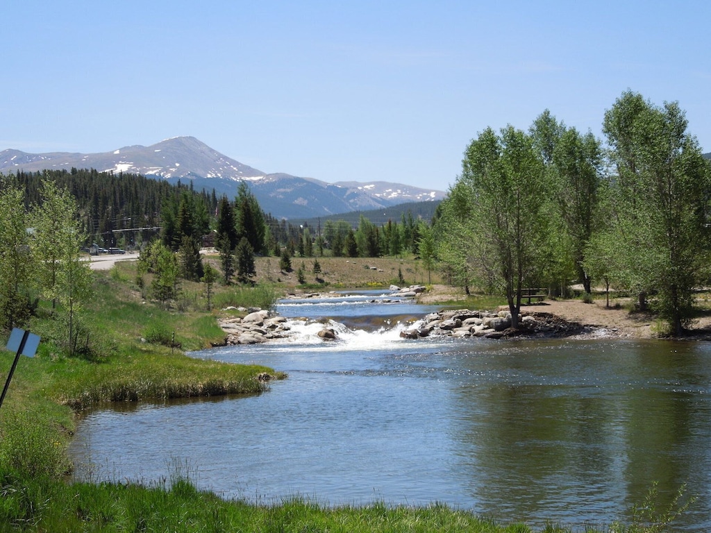 Blue River near the rec center in Breck, Mt Baldy in the distance