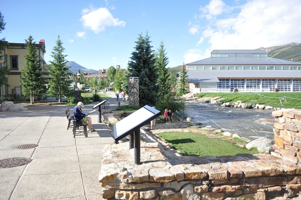 Blue River Plaza in downtown Breckenridge and the Riverwalk Concert Center