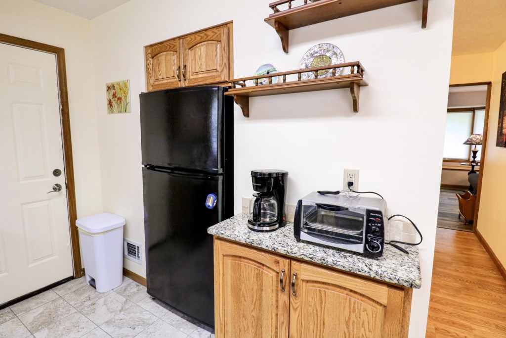 Kitchen- refrigerator, toaster, coffee maker