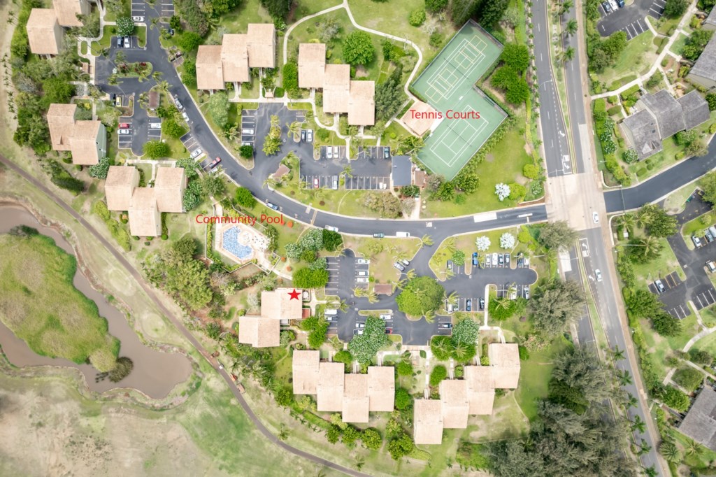 Aerial View Showing Proximity to Community Pool & Tennis Courts