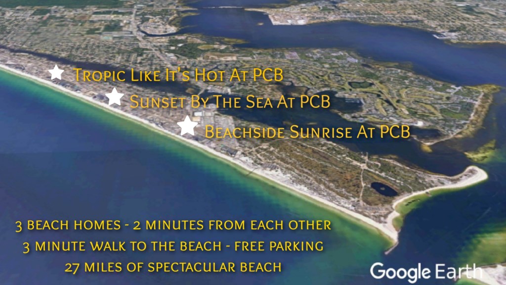 3 nearby beach home locations to choose from. Each can be booked separately or all together at the same time.