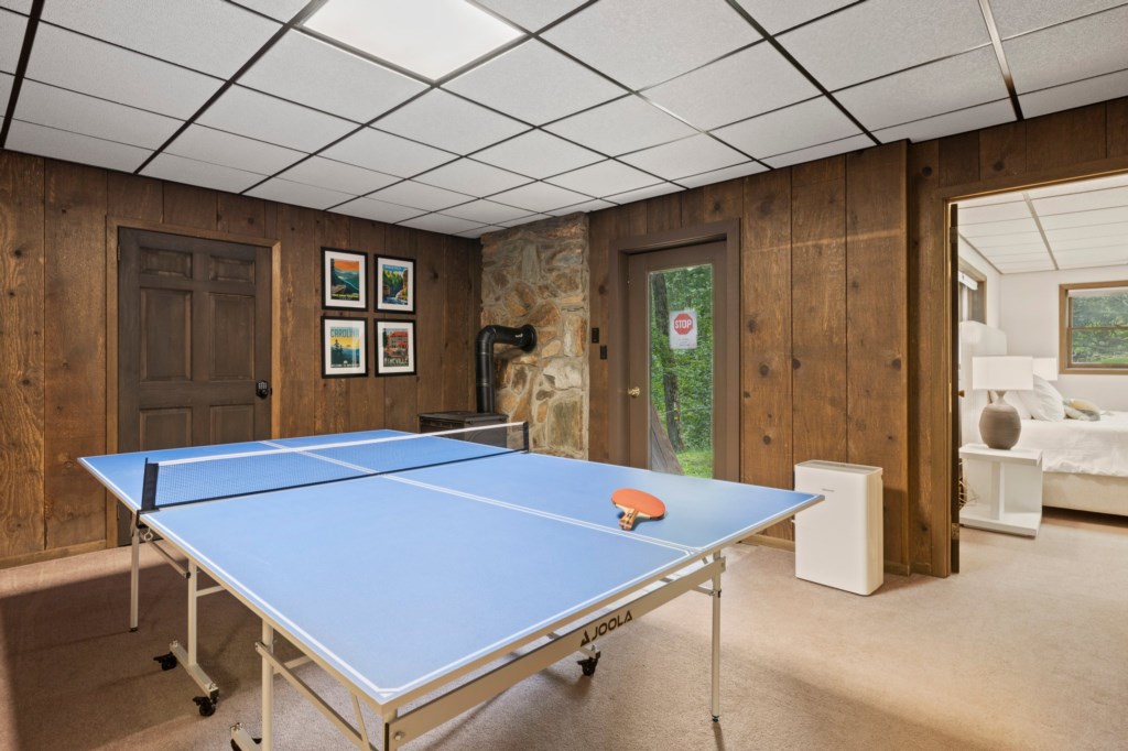 Ping pong table in lower area.