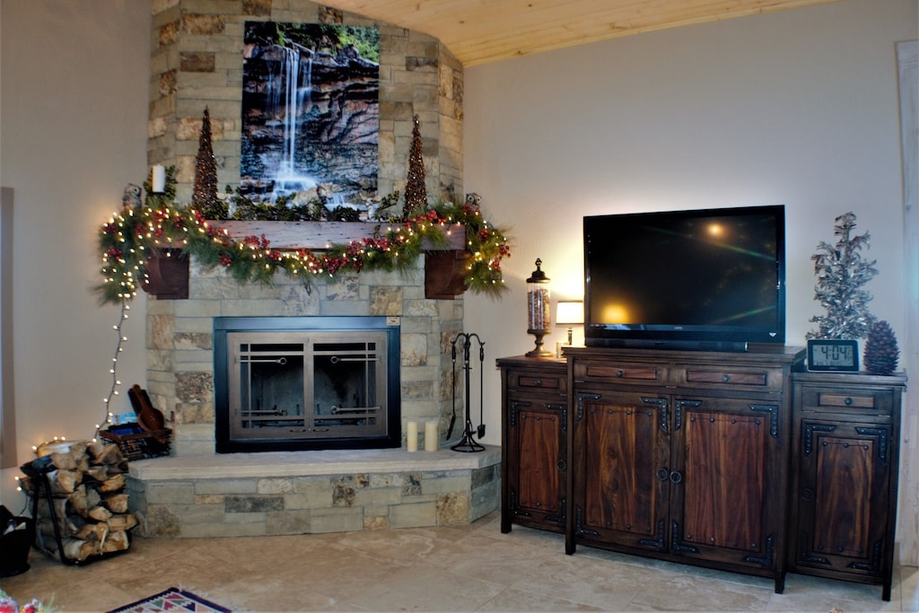 Living Room has Wood Fireplace